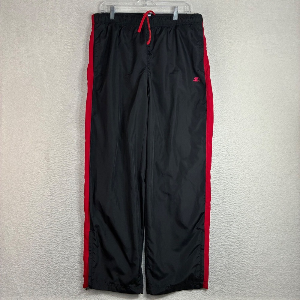 Y2K Starter Track Pants Men L Black Baggy Ankle Zip Sweatpants Windbreaker Lined